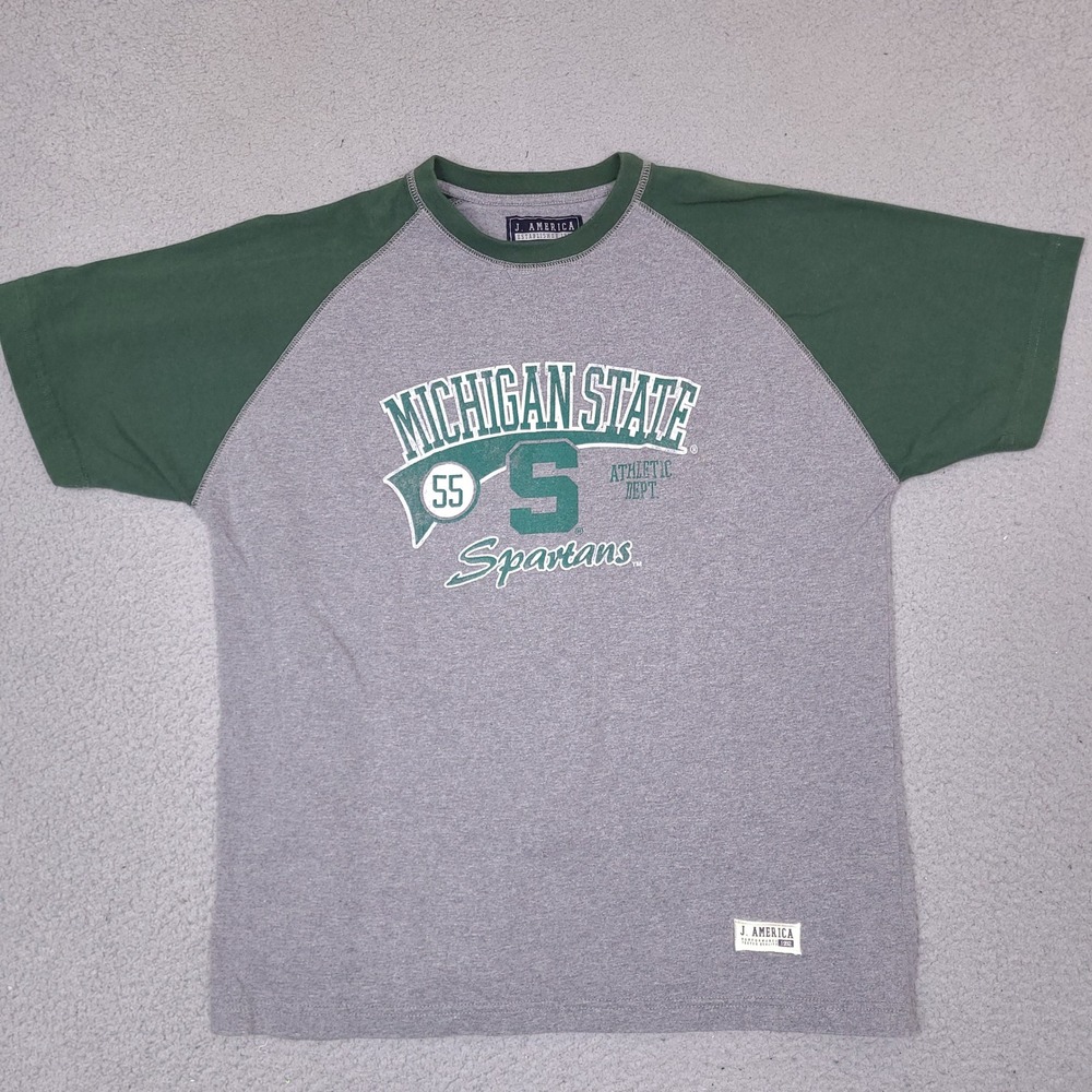 Michigan State Spartans Mens Medium Raglan T-Shirt Gray Green Tee J. America